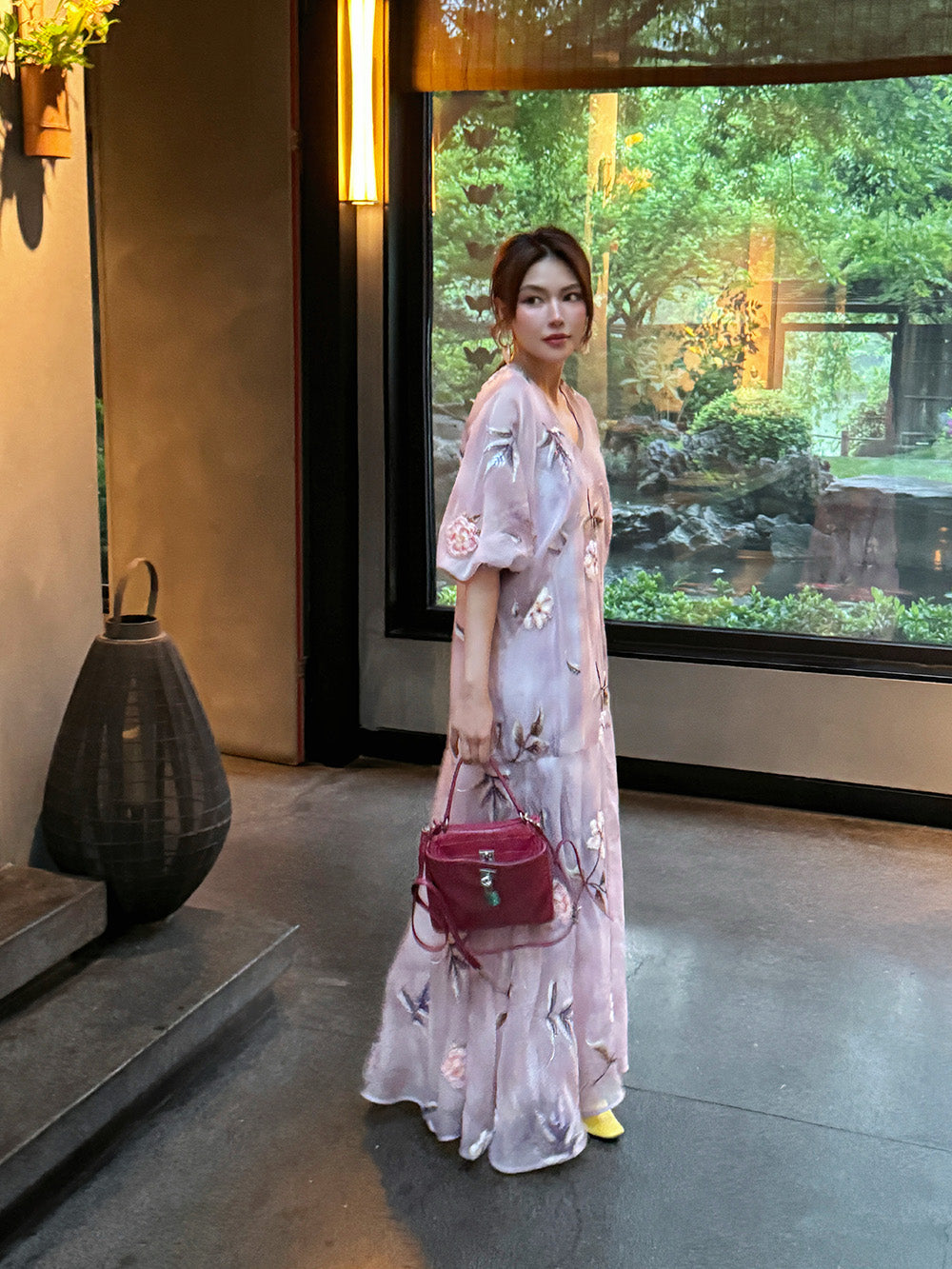 MUKZIN×"Capsule Collection" New Chinese Style Embroidered Vacation Purple V-Neck Dress