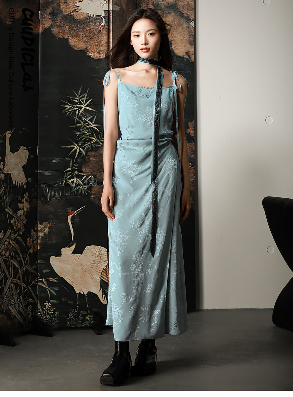 MUKTANK X CUUDICLAB Silk Jacquard Strap Dress