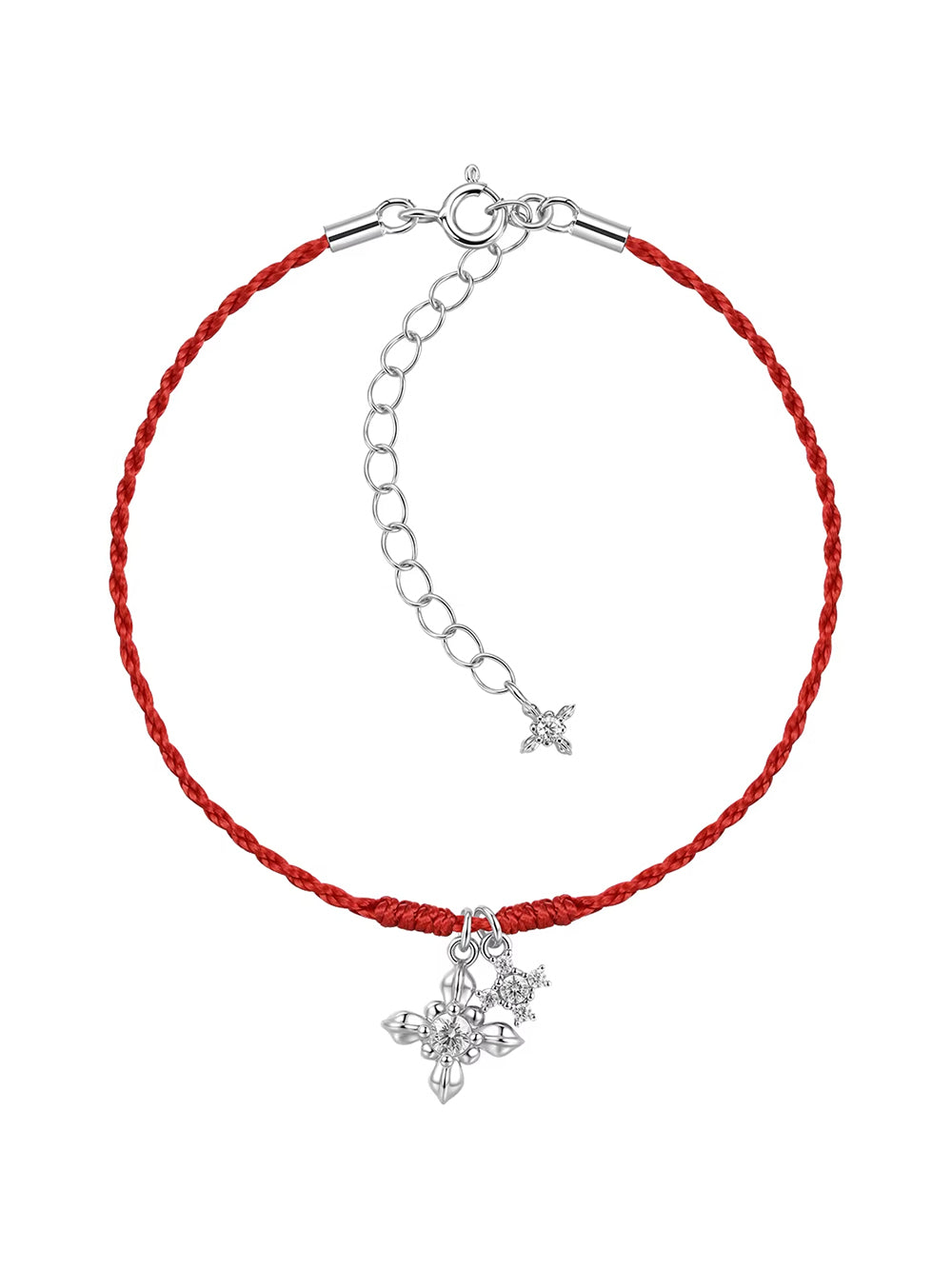 MUKTANK × SUN HUNTER Iris Double Flower Red String Bracelet (Light Titanium Gold)