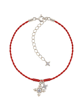 MUKTANK × SUN HUNTER Iris Double Flower Red String Bracelet (Light Titanium Gold)