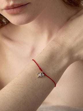 MUKTANK × SUN HUNTER Iris Double Flower Red String Bracelet (Light Titanium Gold)