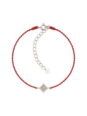 MUKTANK × SUN HUNTER Iris Single Flower Red String Bracelet – 925 Sterling Silver