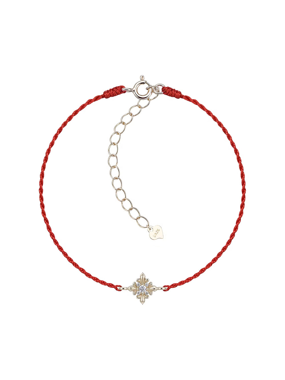 MUKTANK × SUN HUNTER Iris Single Flower Red String Bracelet – 925 Sterling Silver