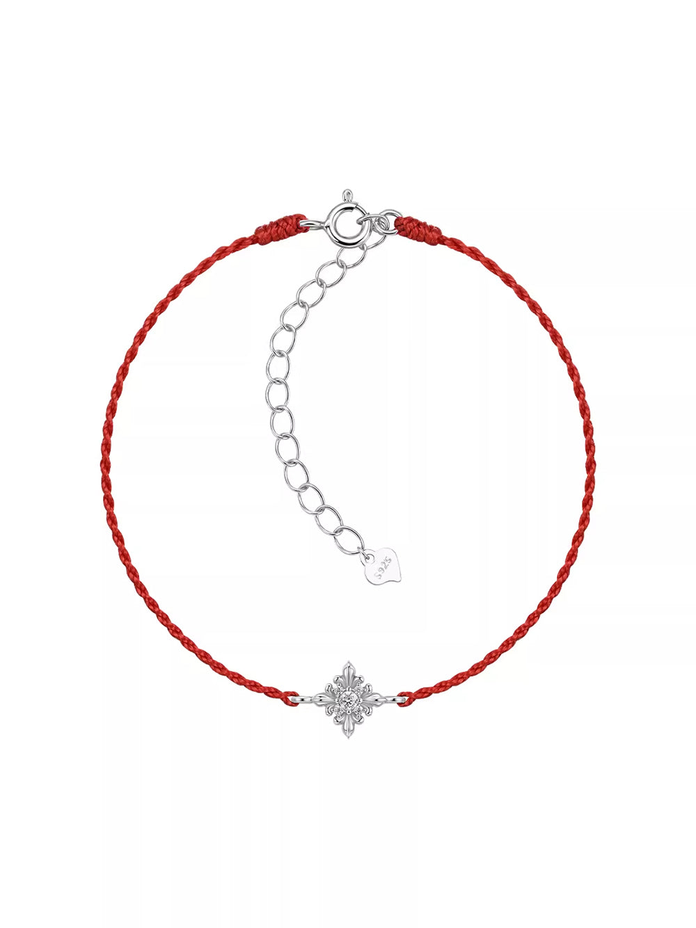 MUKTANK × SUN HUNTER Iris Single Flower Red String Bracelet – 925 Sterling Silver