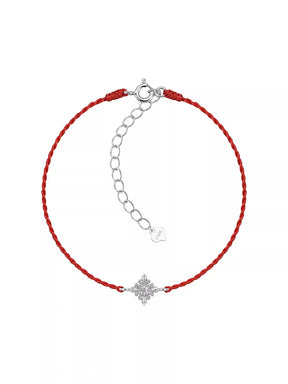 MUKTANK × SUN HUNTER Iris Single Flower Red String Bracelet – 925 Sterling Silver