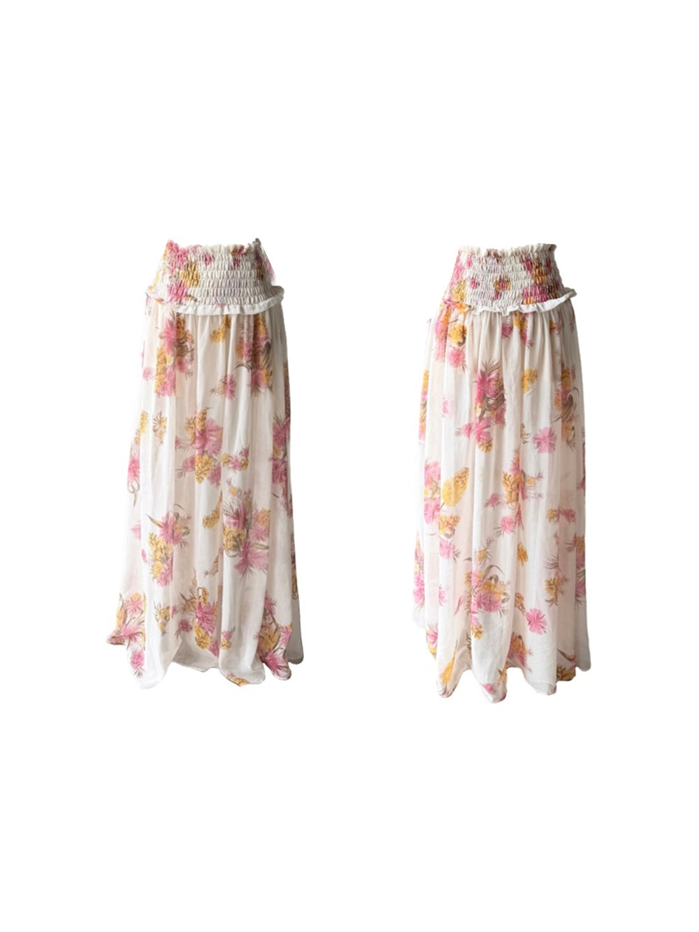 MUKTANK × Jqwention Floral Chiffon Halter Vacation Cami & Midi Skirt Two-Piece Skirt