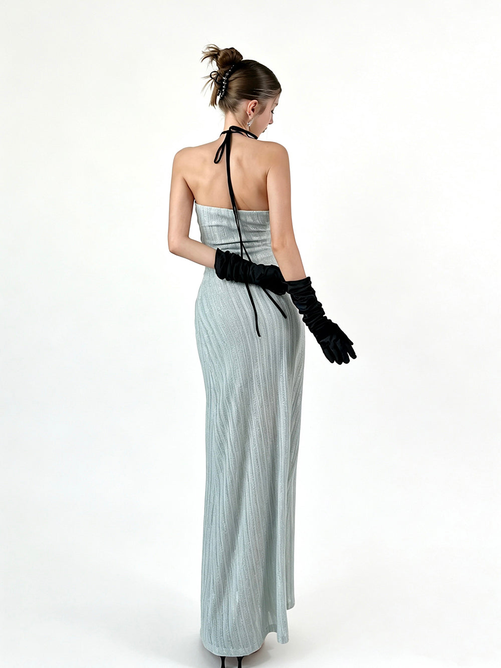 MUKTANK × Jqwention Blue Bow Bustier Slim Elegant Maxi Dress