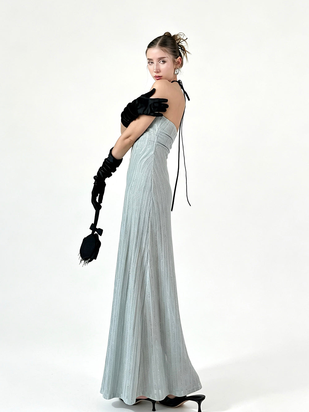 MUKTANK × Jqwention Blue Bow Bustier Slim Elegant Maxi Dress