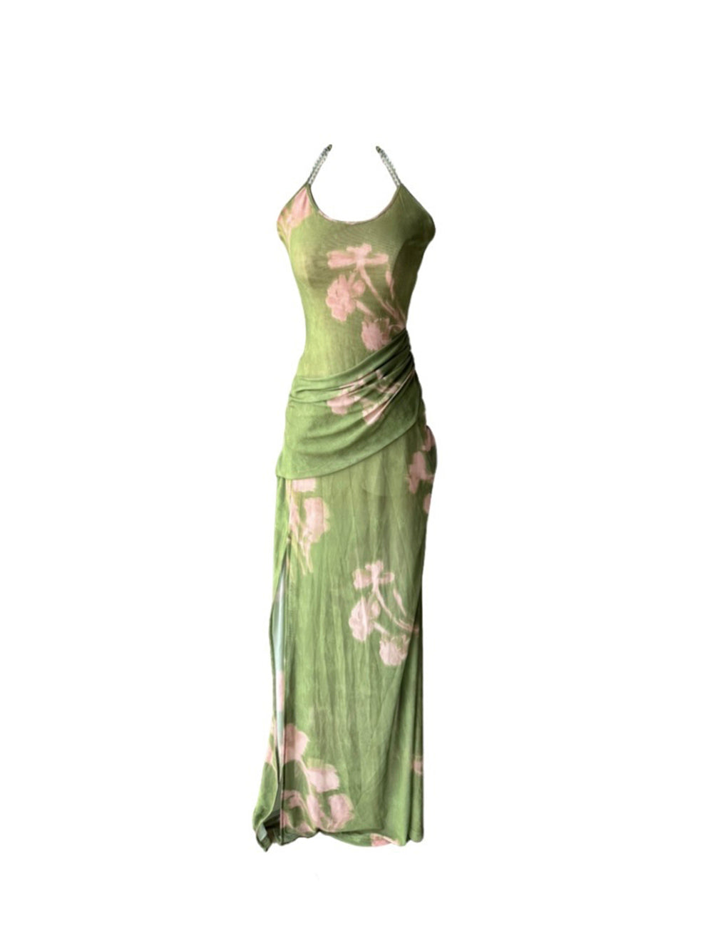 MUKTANK × Jqwention Summer Floral Print Halter U-Neck Slim Vacation Midi Dress