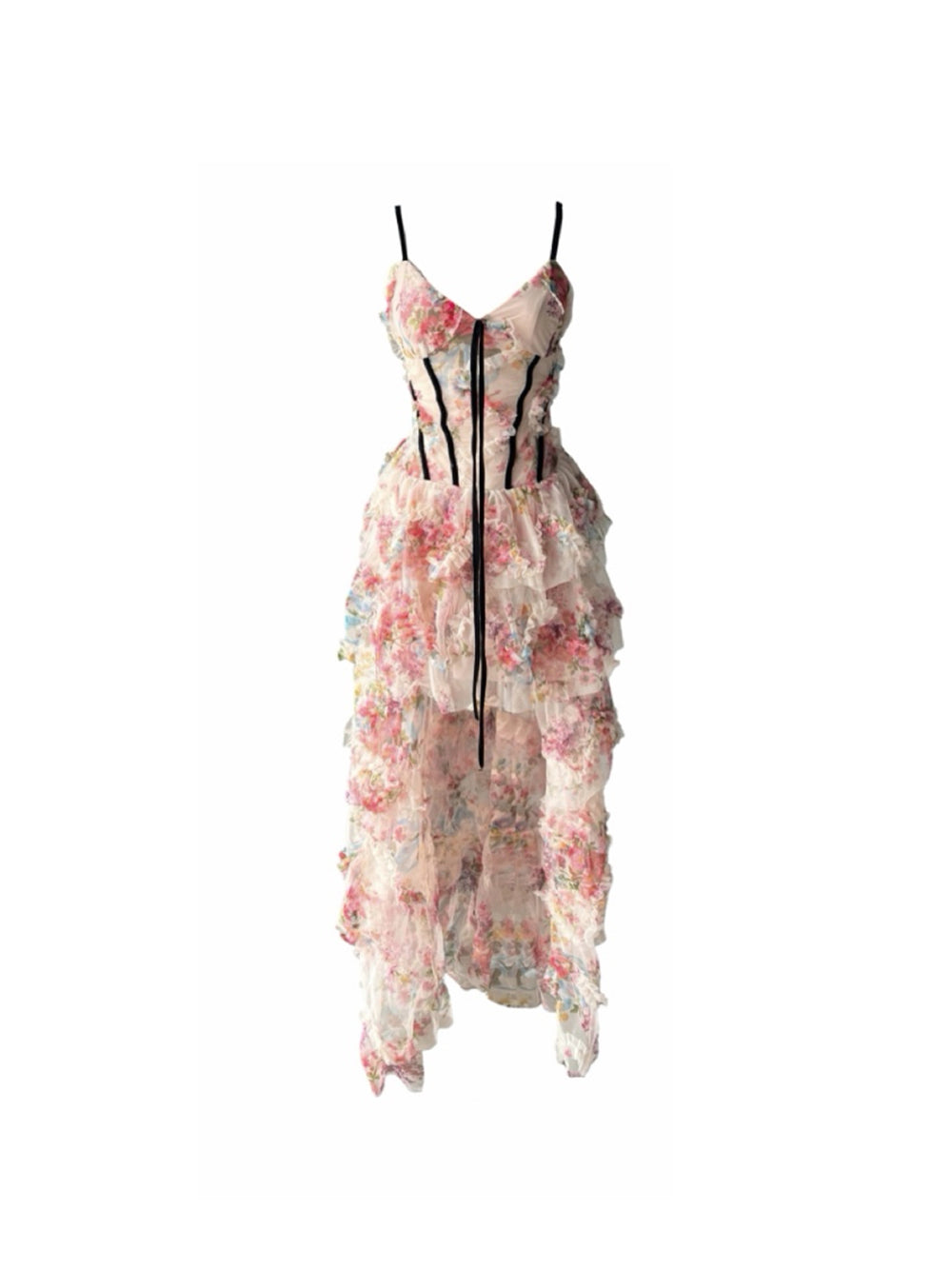 MUKTANK × Jqwention Summer Floral Halter V-Neck Waisted Flared Dress