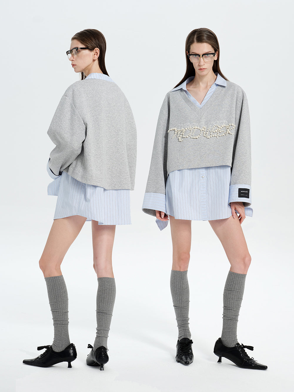 MUKTANK×MODULER Faux Two-Piece Layered Shirt Sweatshirt