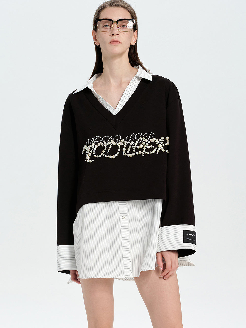 MUKTANK×MODULER Faux Two-Piece Layered Shirt Sweatshirt