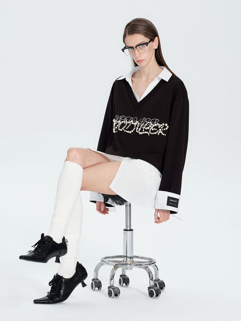 MUKTANK×MODULER Faux Two-Piece Layered Shirt Sweatshirt