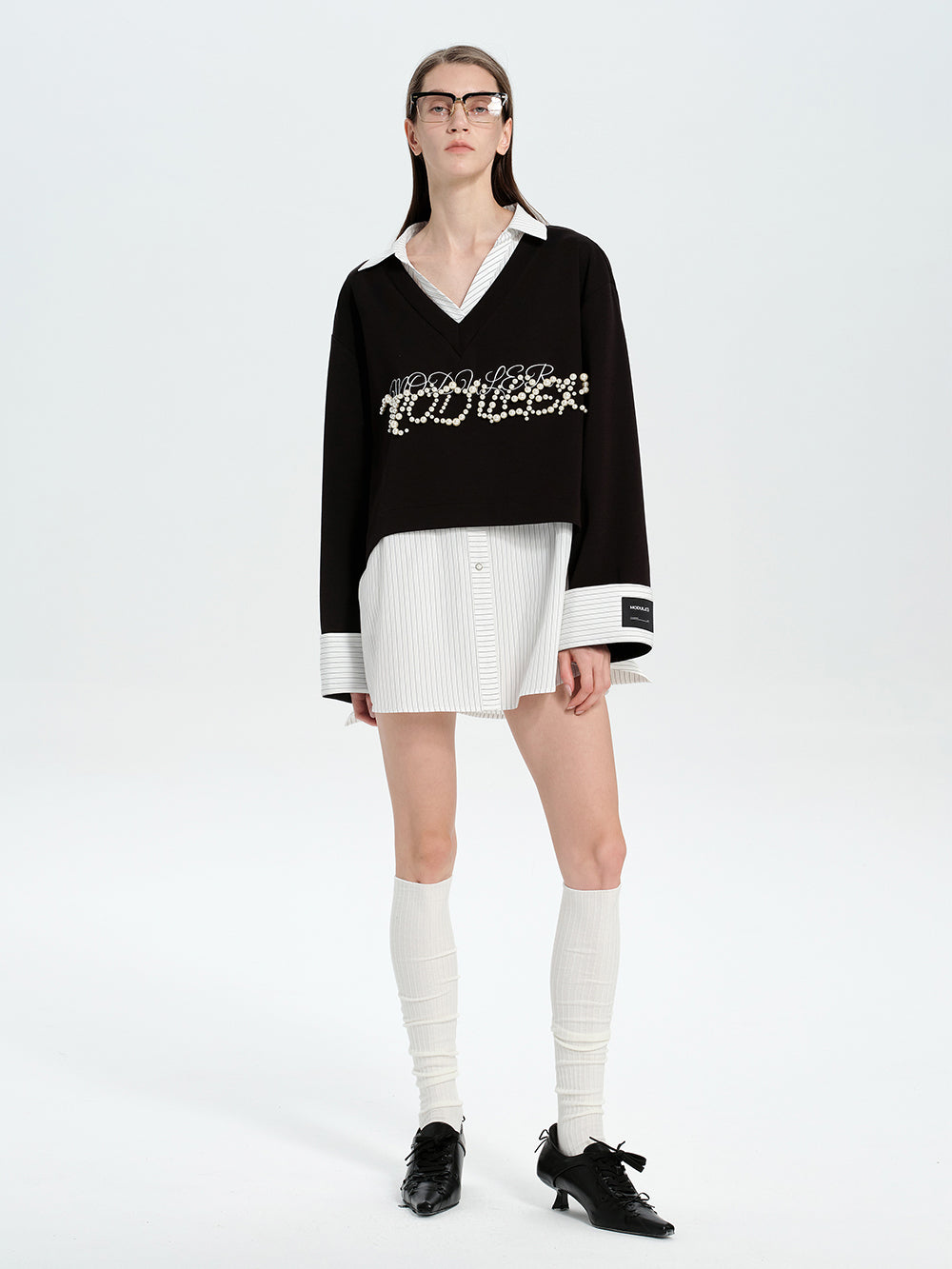 MUKTANK×MODULER Faux Two-Piece Layered Shirt Sweatshirt