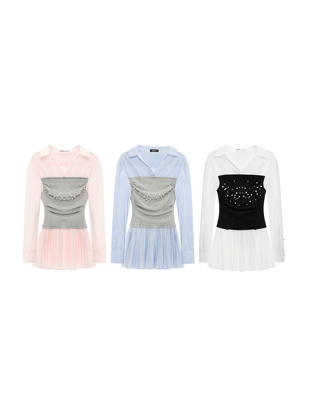MUKTANK × Jqwention Pearl Bustier Panel Shirt Midi Dress