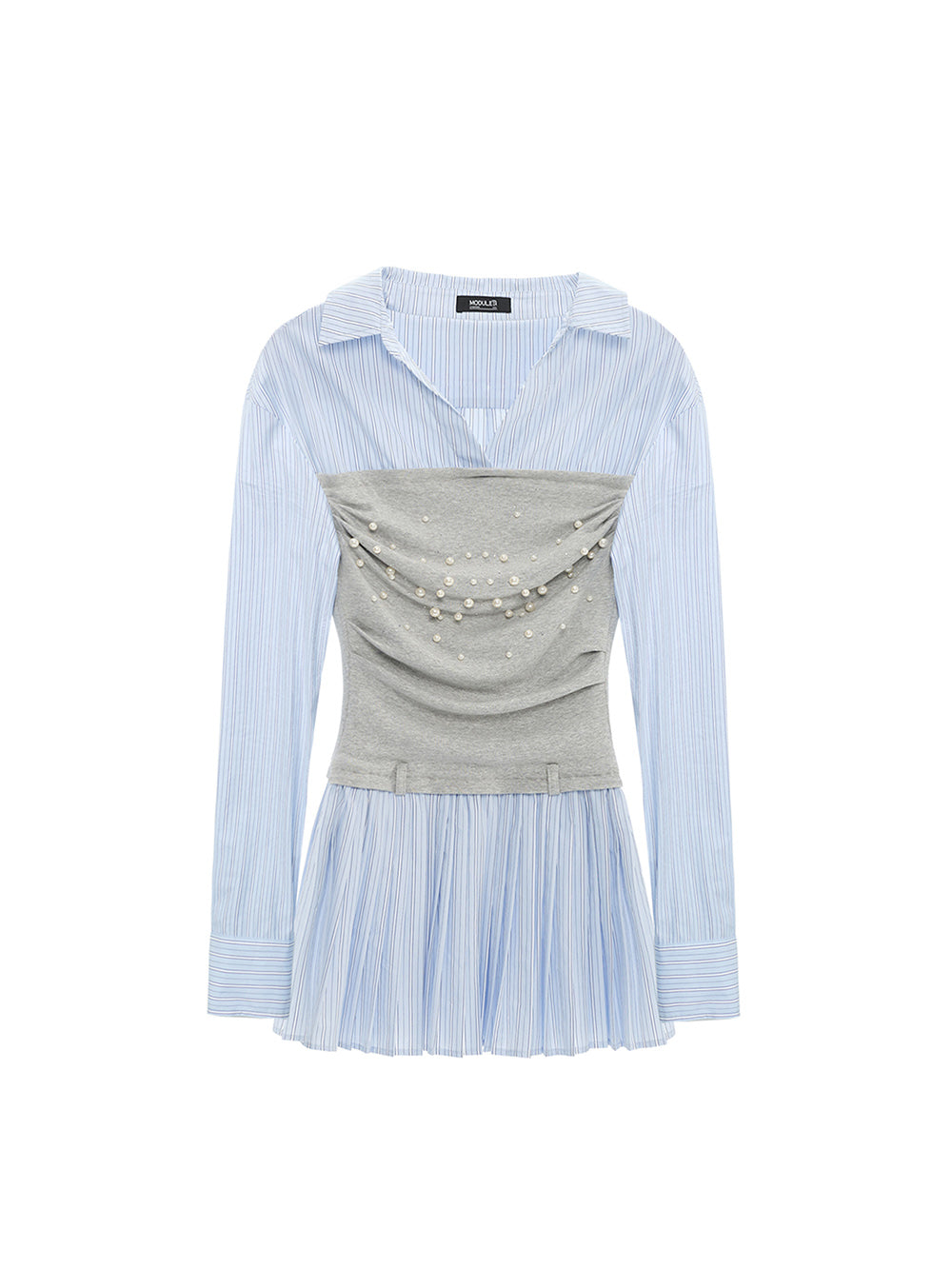 MUKTANK × Jqwention Pearl Bustier Panel Shirt Midi Dress