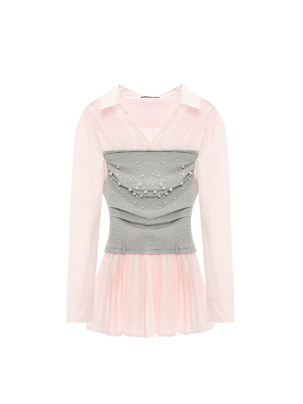 MUKTANK × Jqwention Pearl Bustier Panel Shirt Midi Dress
