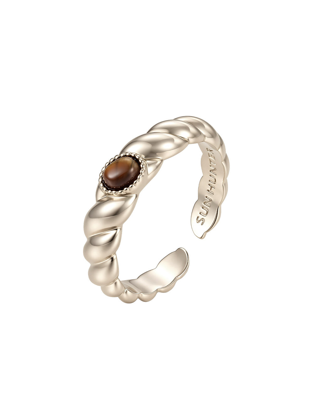 MUKTANK x SUN HUNTER Twisted Rope Ring - Tiger's Eye (Light Titanium Gold)