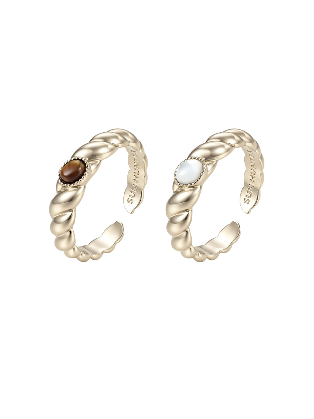 MUKTANK x SUN HUNTER Twisted Rope Ring - Tiger's Eye (Light Titanium Gold)