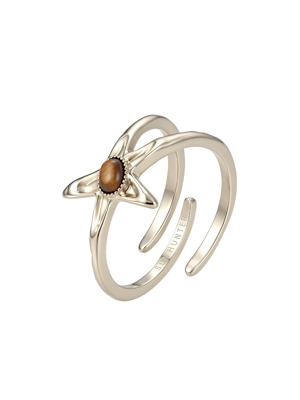 MUKTANK x SUN HUNTER Starfish Tiger's Eye Ring (Light Titanium Gold)