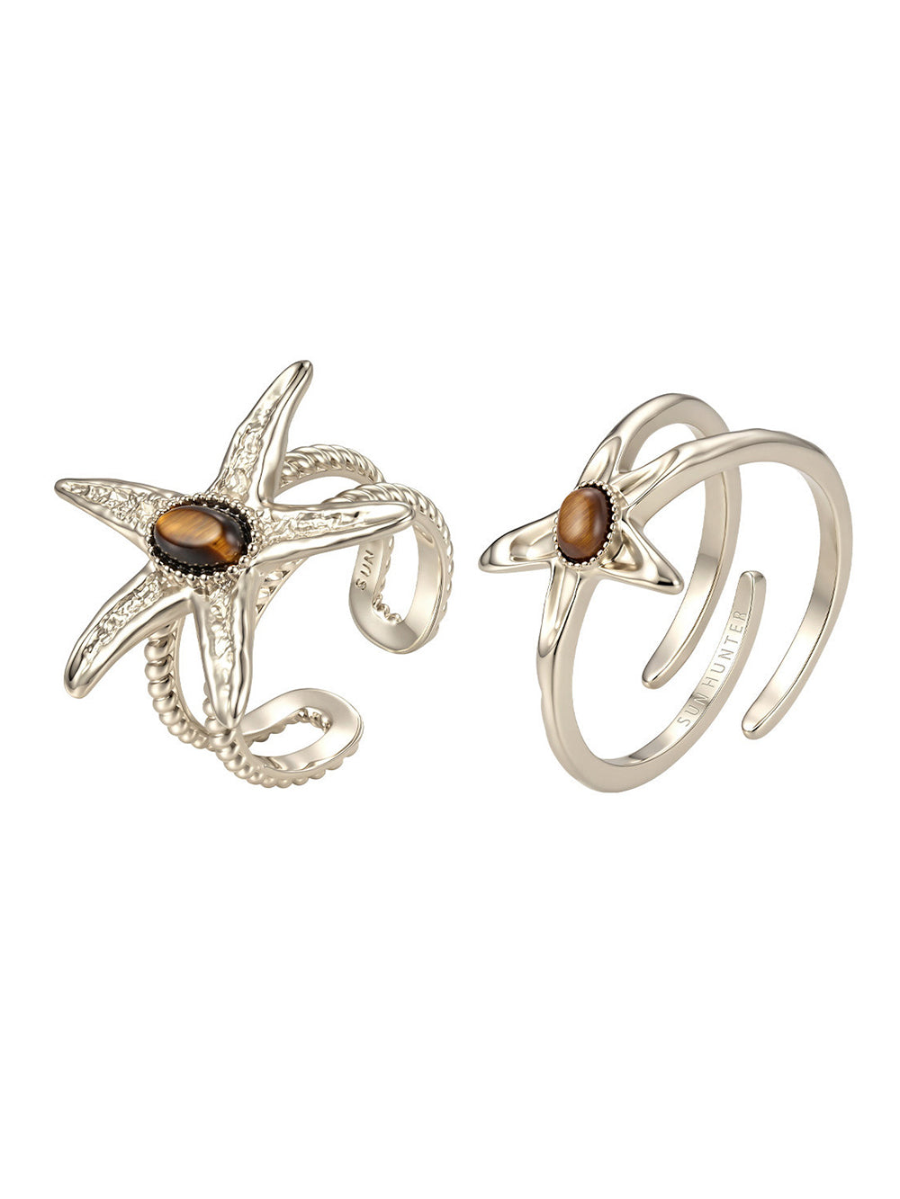 MUKTANK x SUN HUNTER Starfish Tiger's Eye Ring (Light Titanium Gold)