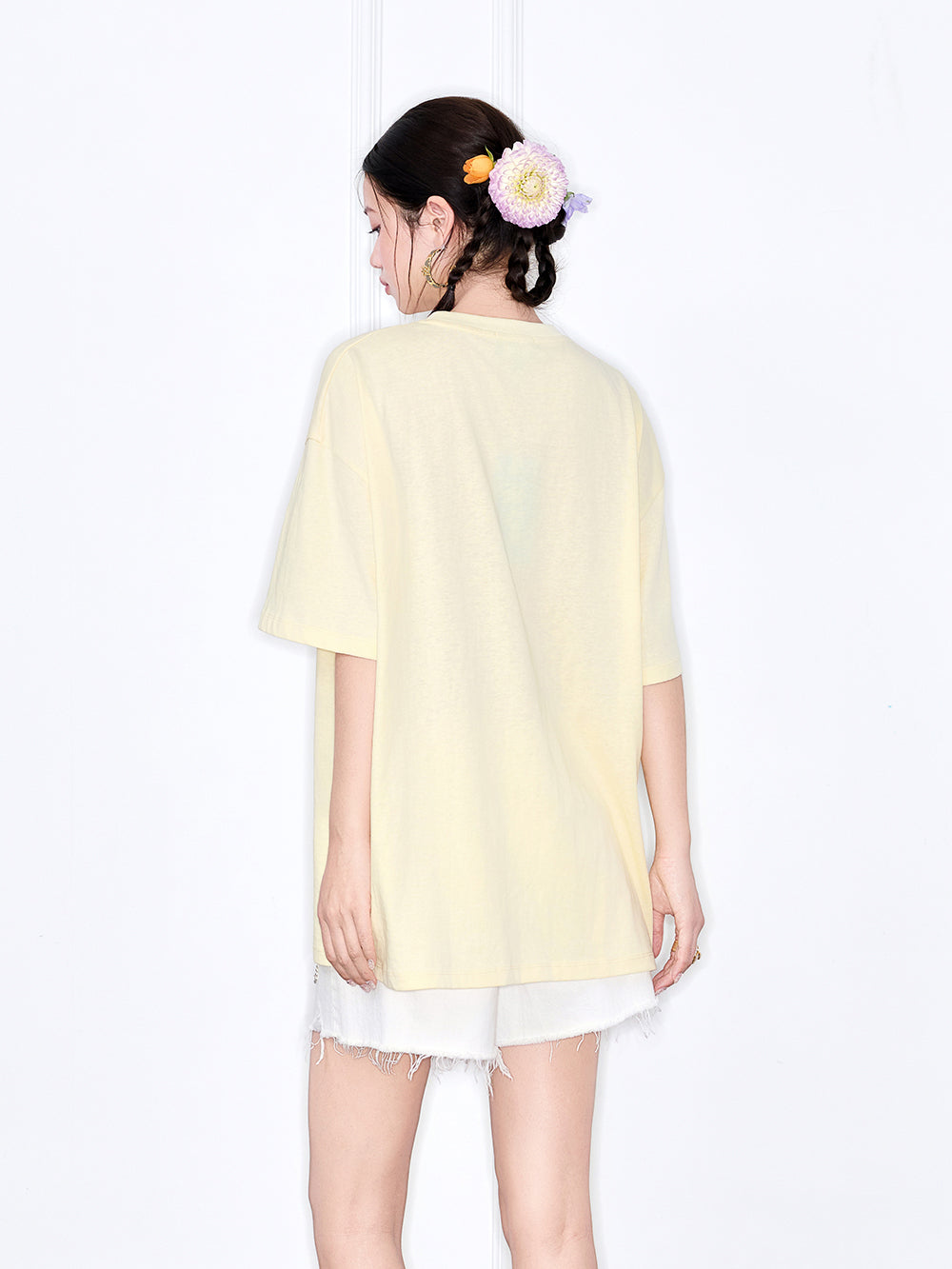 MUKZIN Yellow Loose New Chinese Style Printed T-Shirt