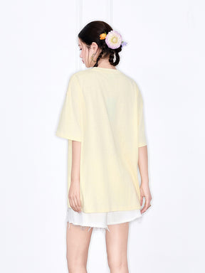 MUKZIN Yellow Loose New Chinese Style Printed T-Shirt