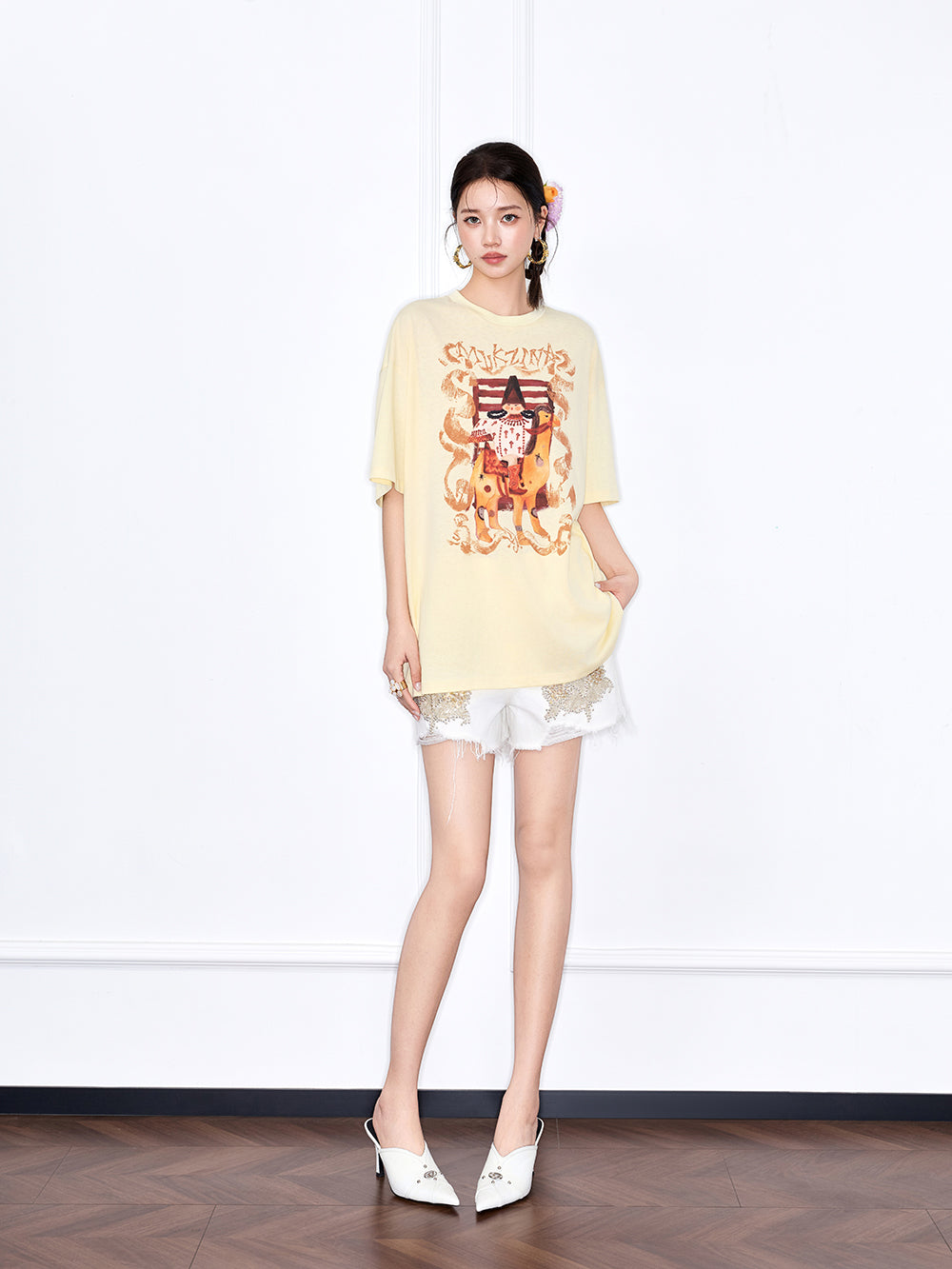 MUKZIN Yellow Loose New Chinese Style Printed T-Shirt