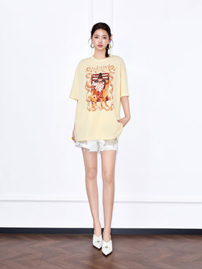 MUKZIN Yellow Loose New Chinese Style Printed T-Shirt