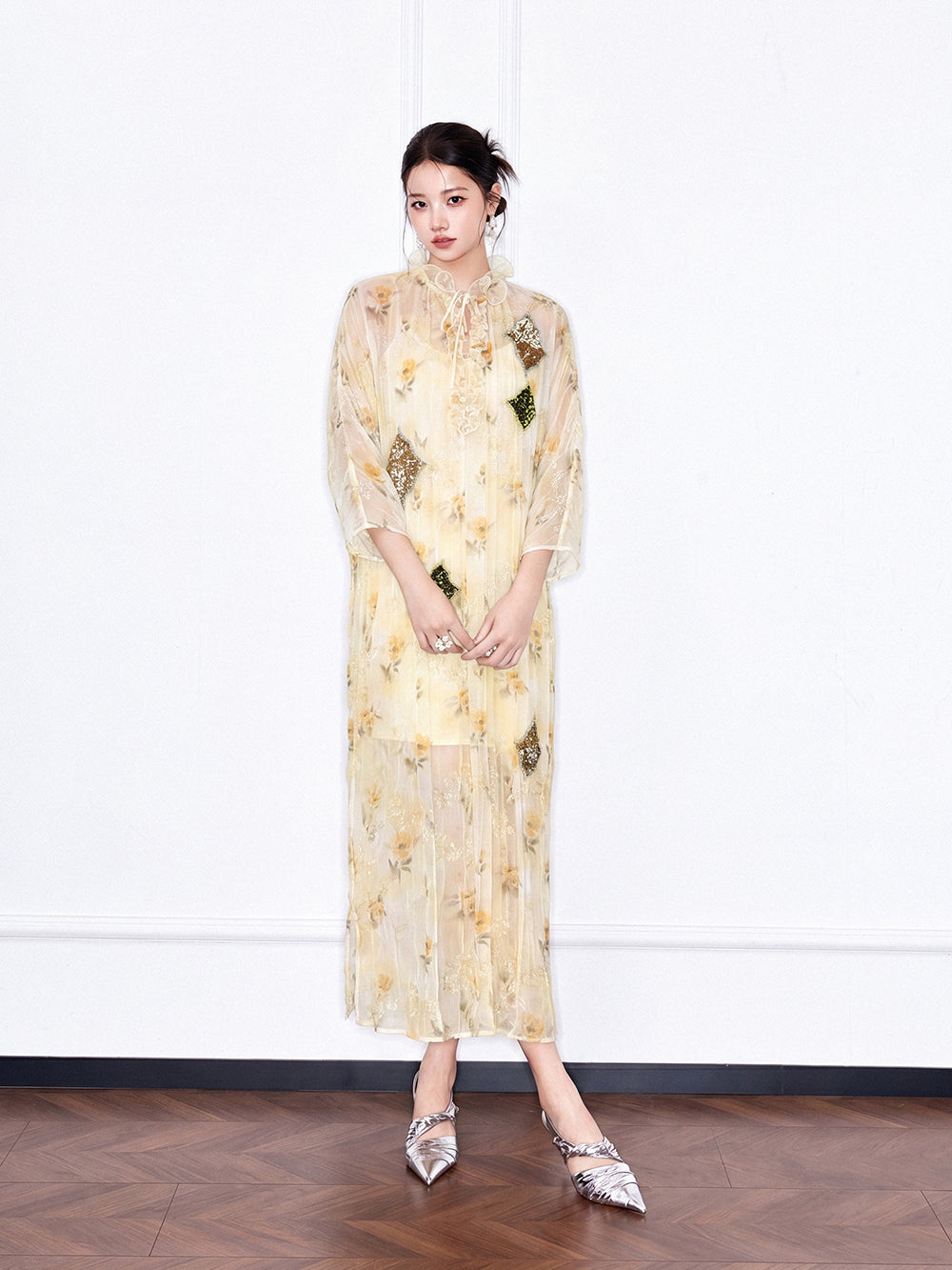 MUKZIN×Capsule Collection Chinese-Style Loose Floral Dress with Hami Hand Embroidery