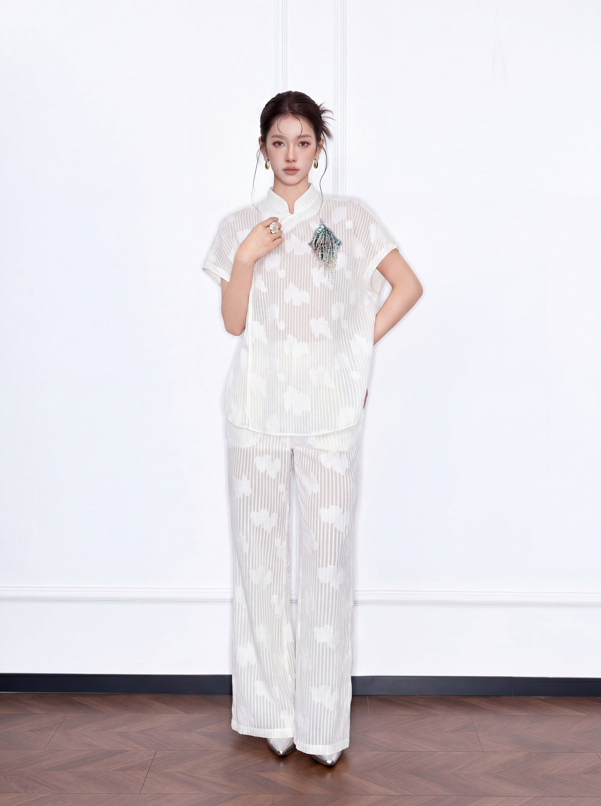 MUKZIN×Capsule Collection Modern Chinese Trousers with ICH Hami Hand Embroidery