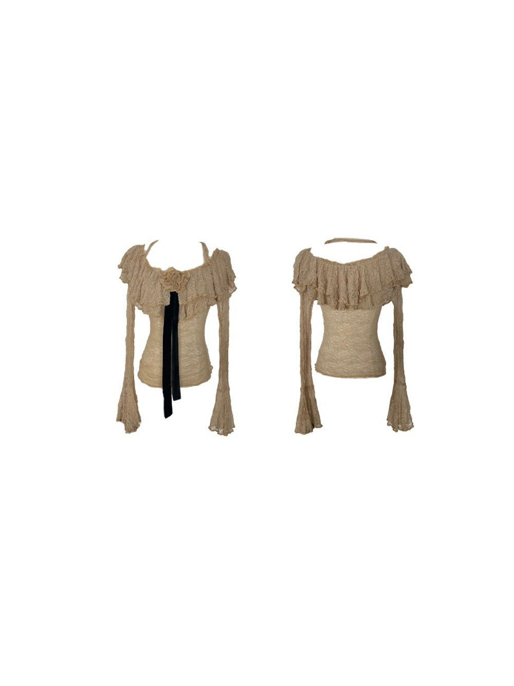 MUKTANK×Jqwention Bubble Texture Off Shoulder Fringe Slim Two Piece Top