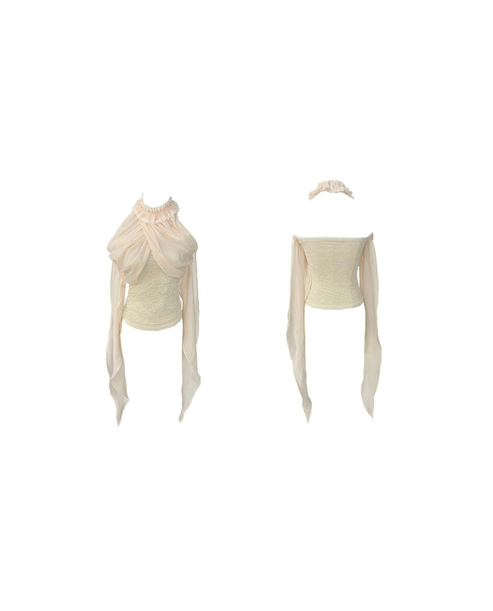 MUKTANK×Jqwention Vintage French Halter Ruffle Slim Two Piece Top