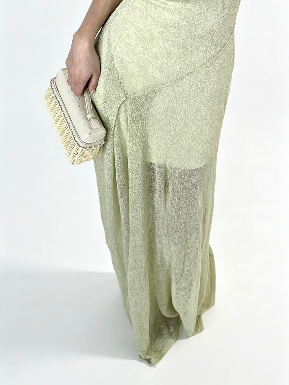 MUKTANK×Jqwention Pale Green Beaded Camisole Slim Designer Elegant Maxi Dress