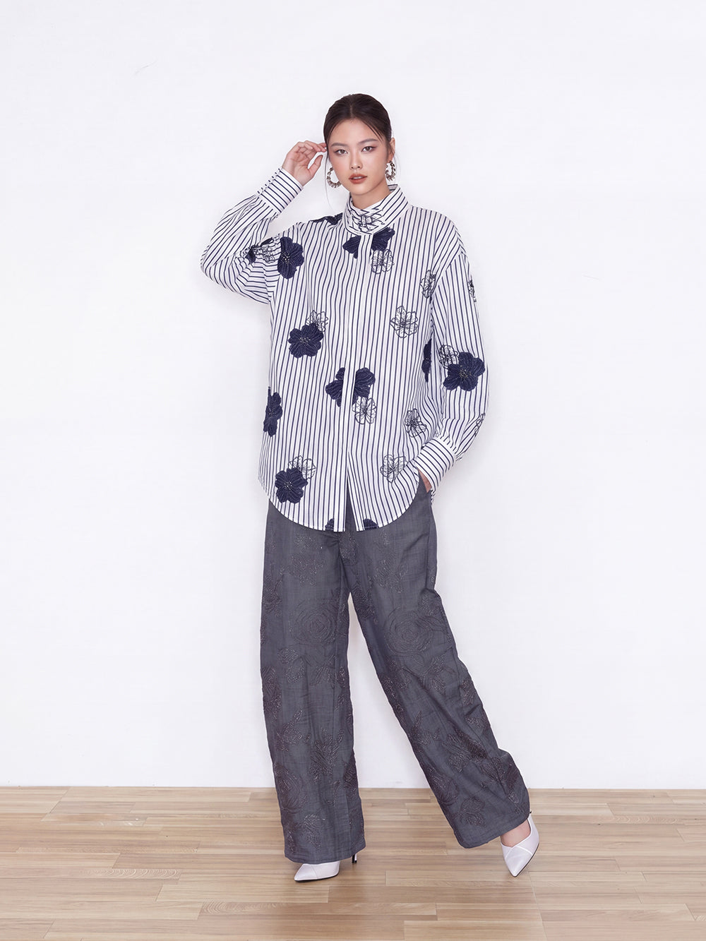 MUKZIN×Capsule Collection New Chinese-Style Embroidered Striped Long Sleeve Shirt