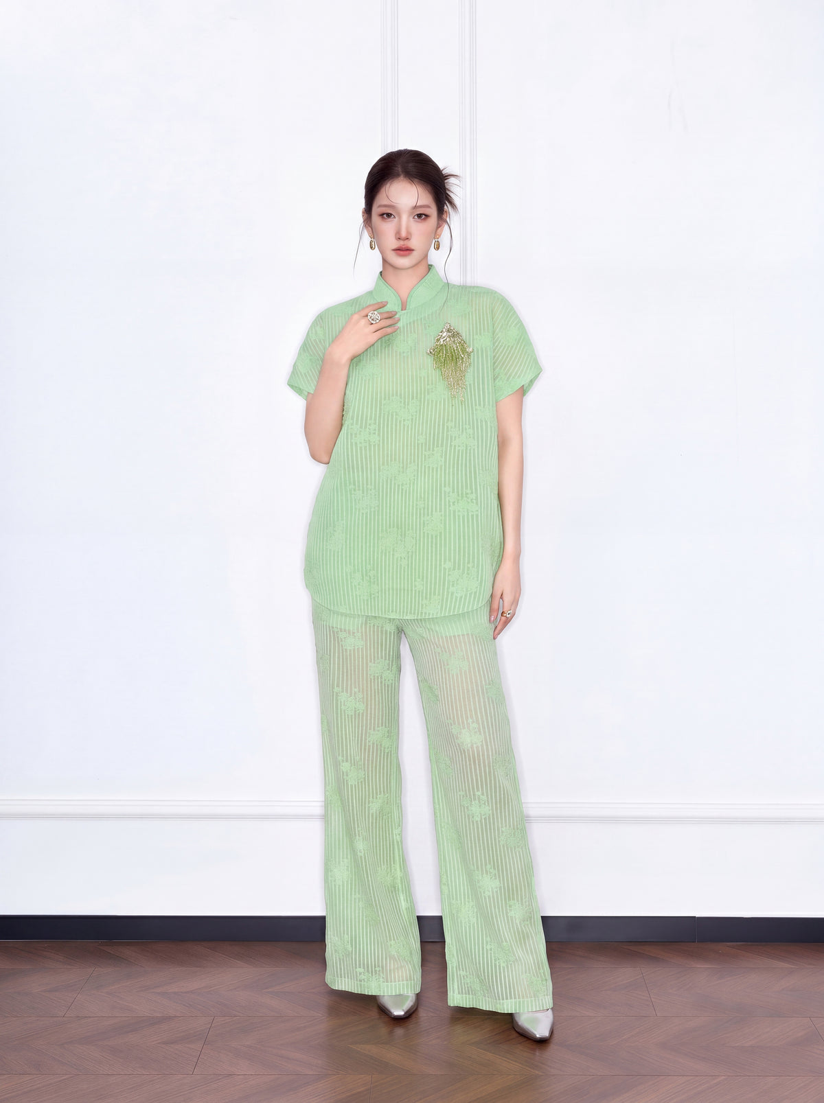MUKZIN×Capsule Collection Modern Chinese Trousers with ICH Hami Hand Embroidery