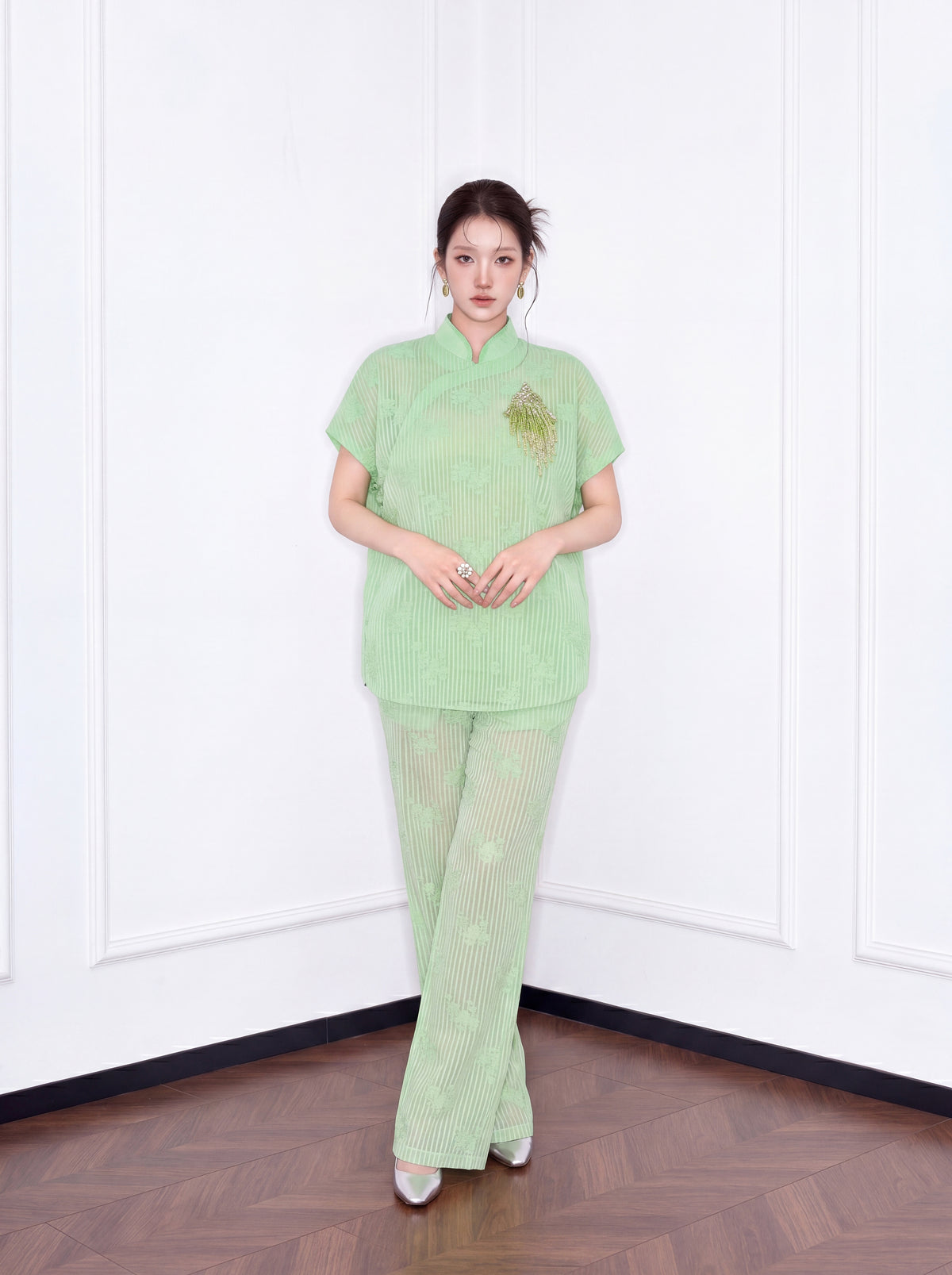 MUKZIN×Capsule Collection Modern Chinese Trousers with ICH Hami Hand Embroidery