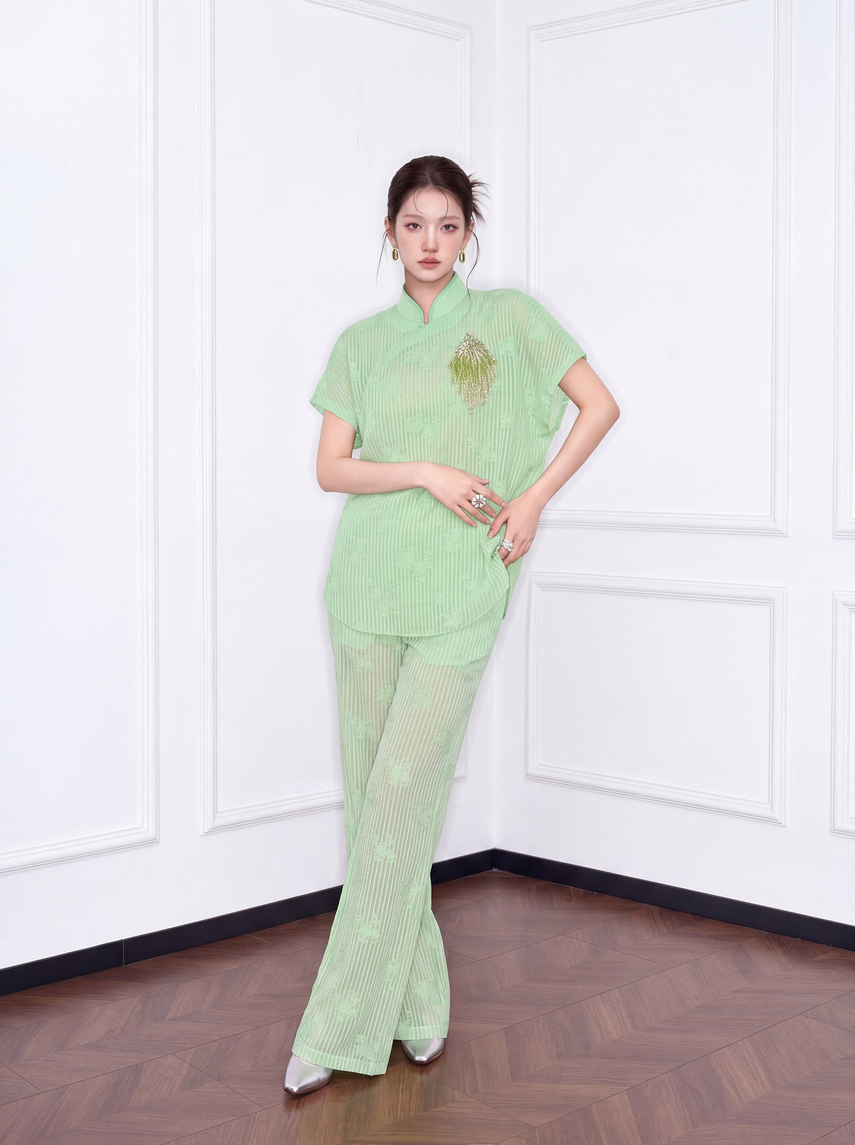 MUKZIN×Capsule Collection Modern Chinese Trousers with ICH Hami Hand Embroidery