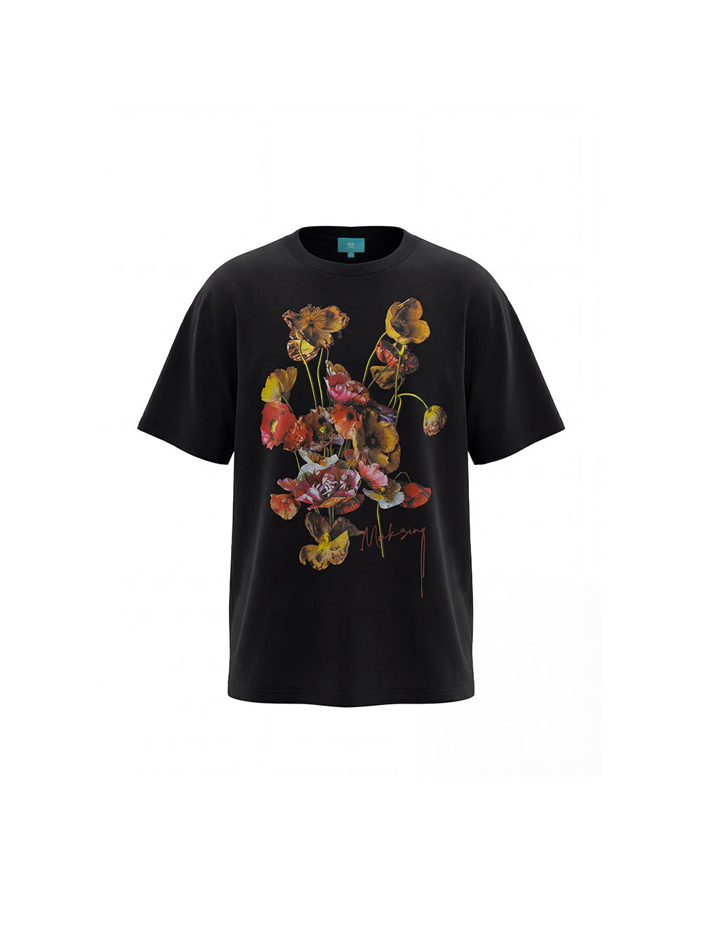 MUKZIN "Flourishing Blooms" Chinese Trend Artistic Floral Loose Black Short-Sleeve T-Shirt