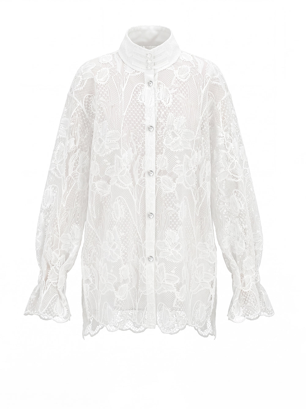 MUKZIN×Flourishing Blooms New Chinese-style V-neck white lace shirt