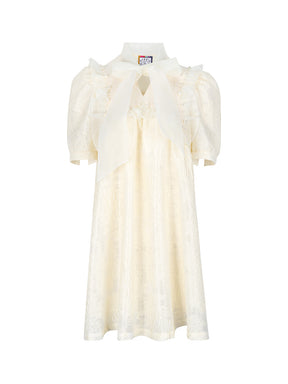 MUKZIN White Jacquard Panel A-Shape Doll Dress