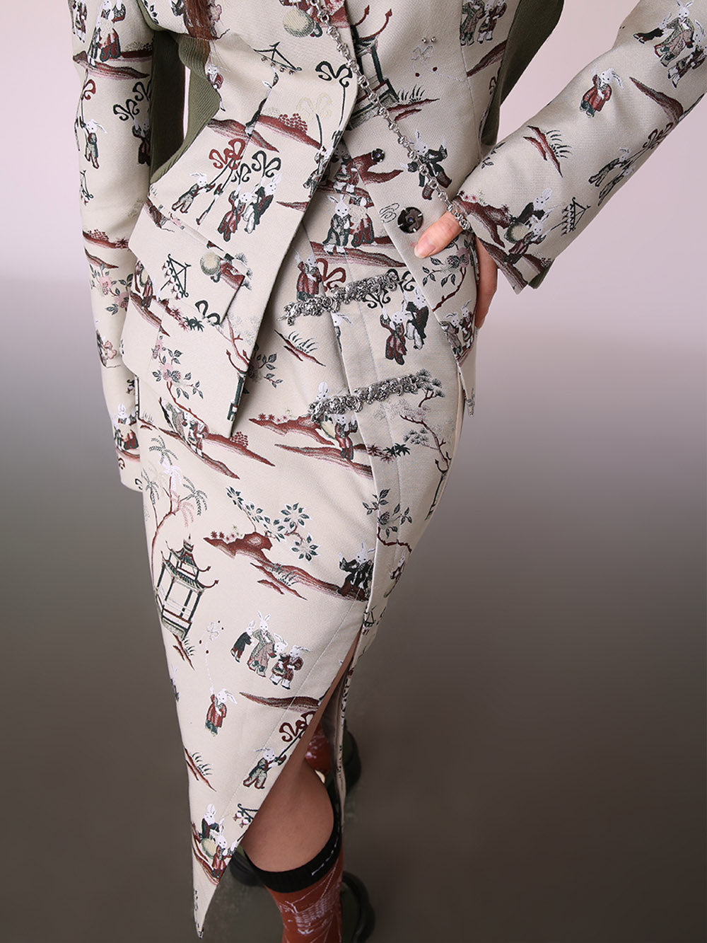 MUKZIN New Chinese Style Waist Splicing Design Jacquard Skirt