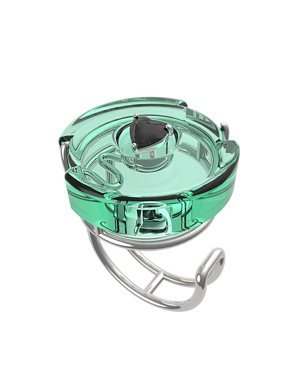 MUKTANK X GEL E LUA Futuristic Green Crystal Open Ring