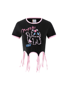 MUKZIN Printed Knot Embroidered Cropped Cute Charming T-Shirts