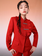 MUKZIN High-QualityTextured Wine Red Stand-up Collar Suit Jacket