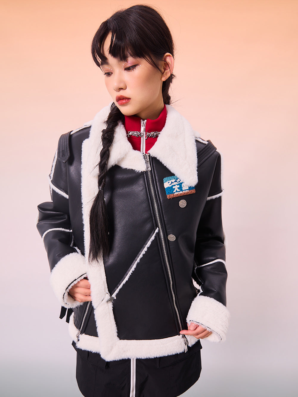 MUKZIN Black and White -Block Lambskin Coat