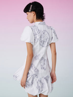 MUKZIN Ruffle Hem White Cheongsam