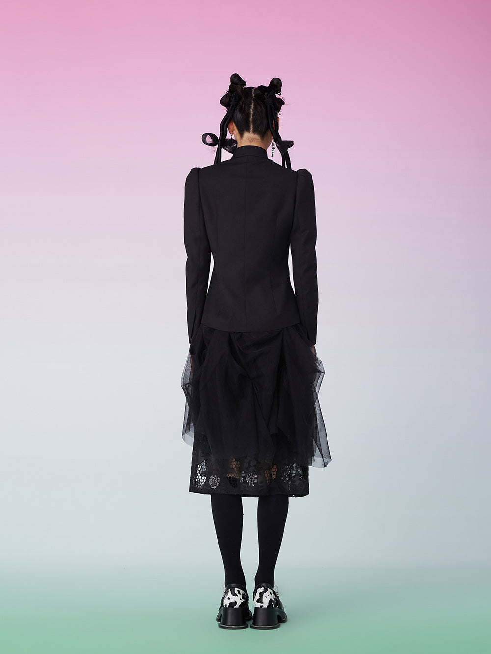 MUKZIN Floral Sequins Mesh Black Skirt