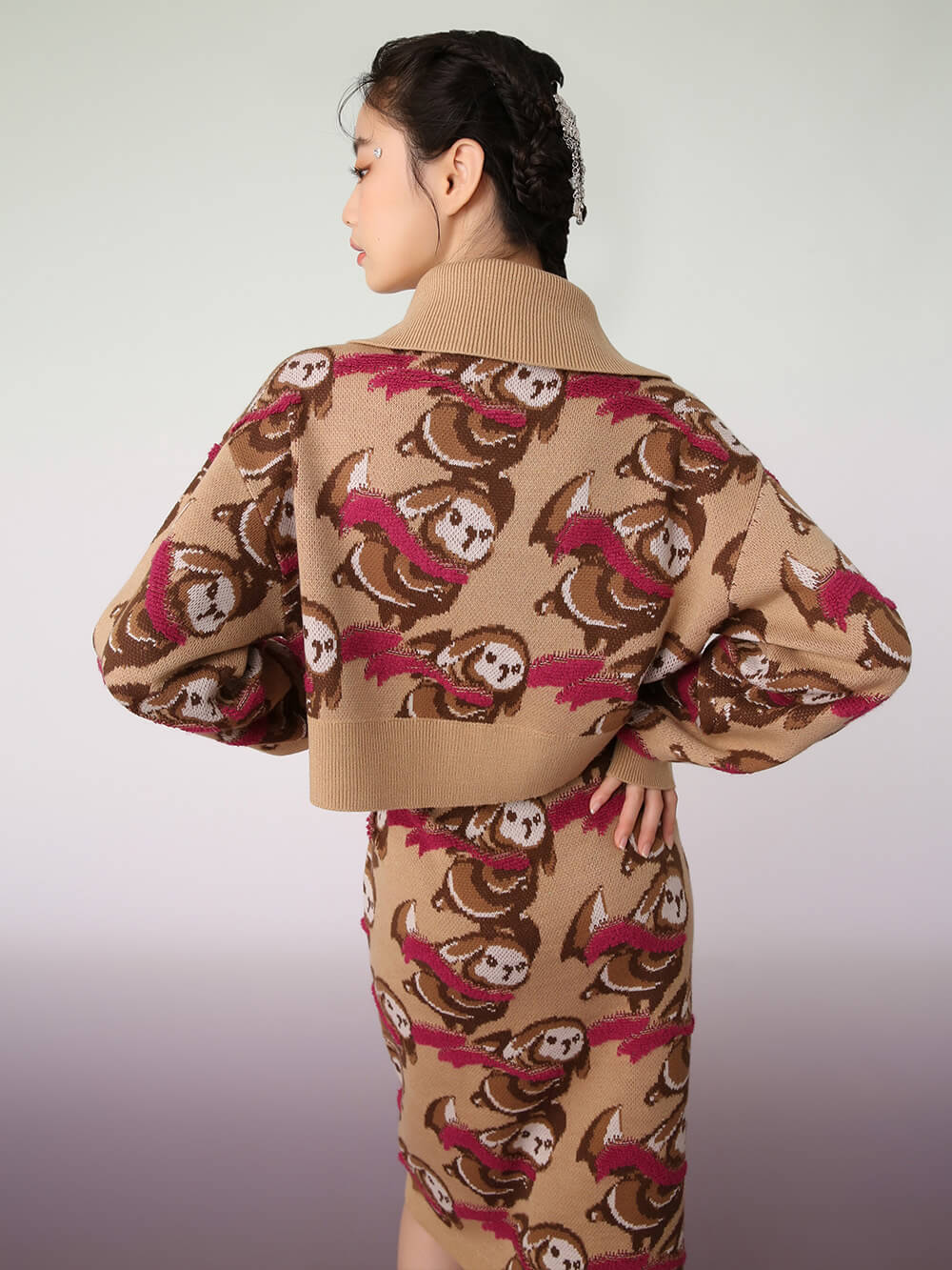 mukzin ニット MUKZIN Large Lapel Design Coffee Knitted Sweate