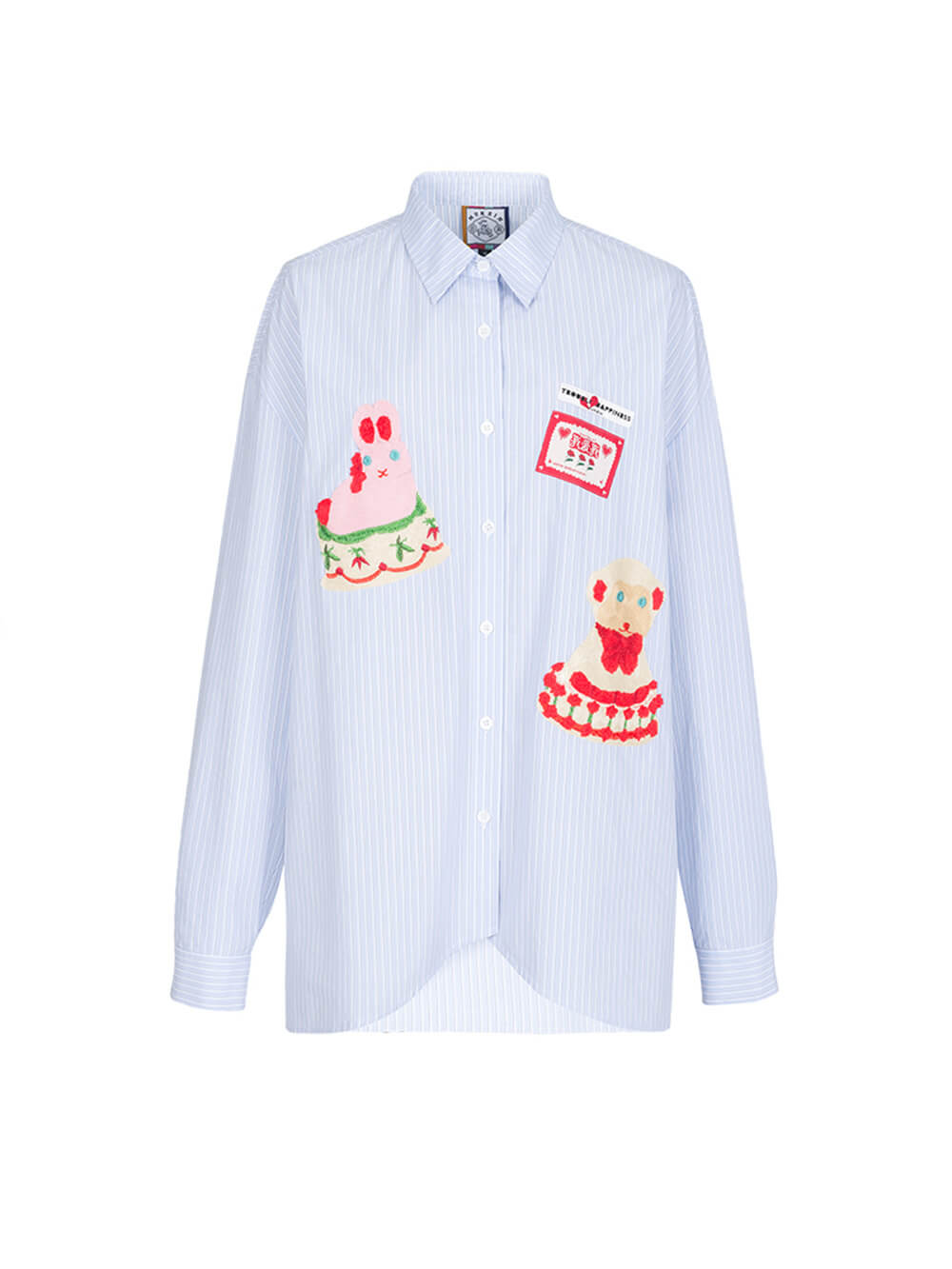 MUKZIN Blue Striped Loose Shirt With Cute Decorative Patterns